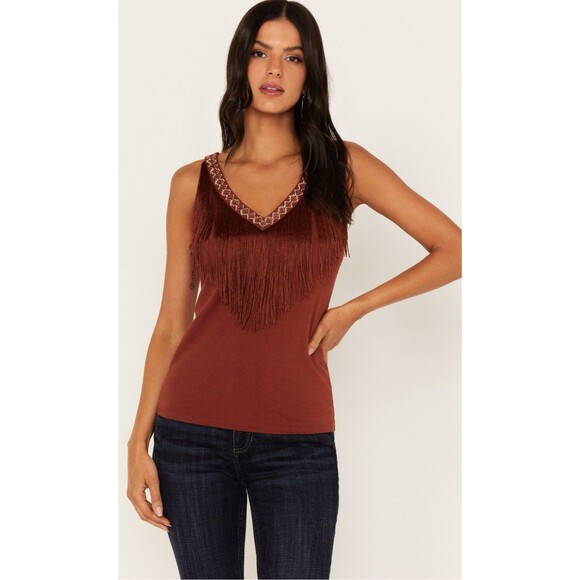 NWT Idyllwind Coastal Cowgirl Songstress Embroidered Fringe Cotton Tank Top Sz L - Picture 1 of 6